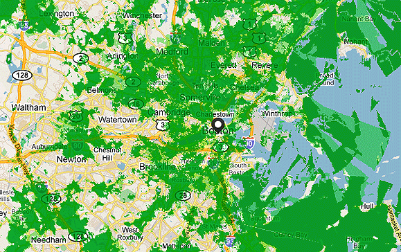 Coverage Map for the Boston, Massachusetts area