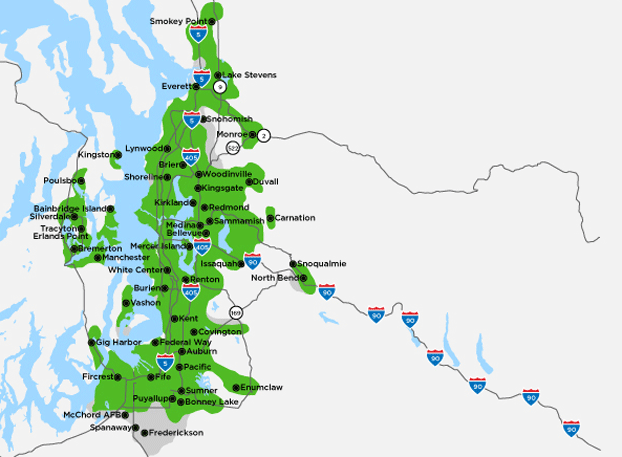 Coverage Map for the Vashon, Washington area