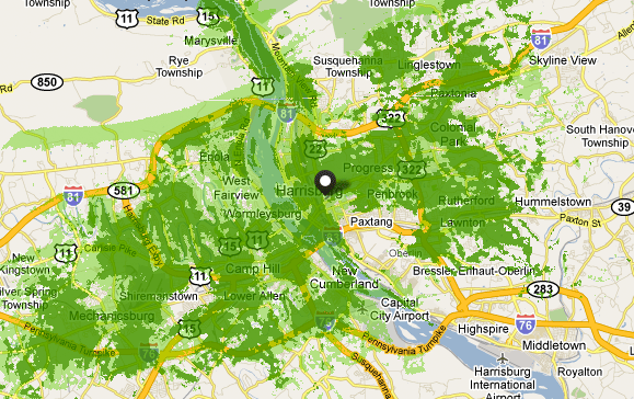 Coverage Map for the Marsh Run, Pennsylvania area