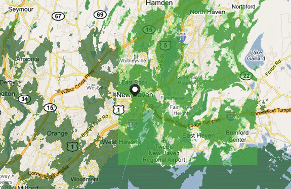 Coverage Map for the Westville, Connecticut area