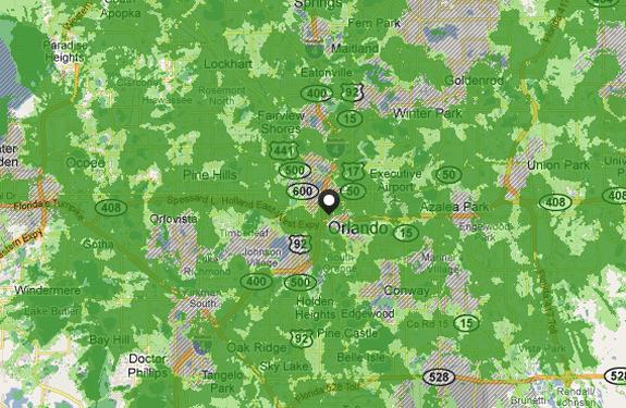 Coverage Map for the Orlando, Florida area