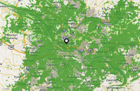 Coverage Map for the Glassport, Pennsylvania area