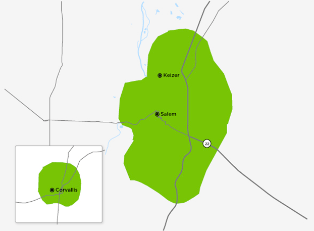 Coverage Map for the Salem, Oregon area