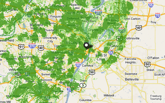 Coverage Map for the St. Louis, Missouri area