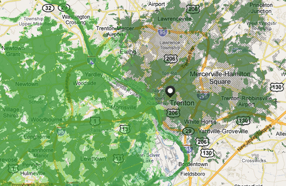 Coverage Map for the Lawrence, New Jersey area